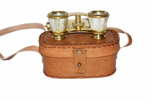 Marine Brass Binocular Mother of Pearl Binocular Spyglass X-MAS With Leather Box - Picture 1 of 6