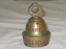 HAPPY HOLIDAYS vintage etched brass bell star detail Holiday Season ringer