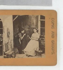 Junge neckt Mädchen Nickerchen Comic Genre Stereoview - Bild 1 von 2