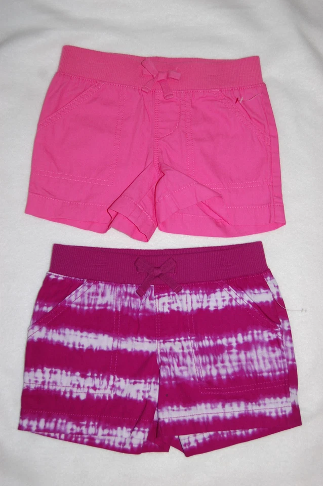 LOTE DE 2 PARES Pantalones Cortos Niñas Cintura Elástica Acanalada MAGENTA TIE DYE Rosa Sólido XS 4-5 Foto 1 de 1