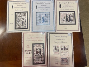 Lot of 5 Marjorie Massey Cross Stitch Samplers Craftroom Gardeners Quaker - Picture 1 of 7