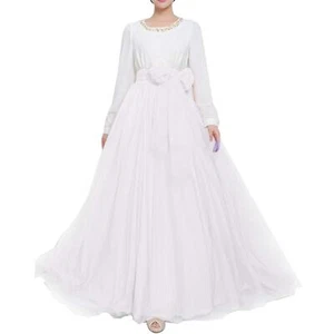 Women Wedding Long Maxi Puffy Tulle Skirt Floor Length Bowknot Belt for Party - Picture 1 of 138