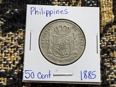 Philippines 50 Centavos 1885 Silver Circulated Tariff Incl - Image 1 of 2