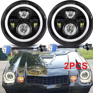 Fit Chevrolet Camaro Z28 SS RS 1967-1981 7" LED Headlight Hi/Lo Halo Turn Signal - Foto 1 di 9