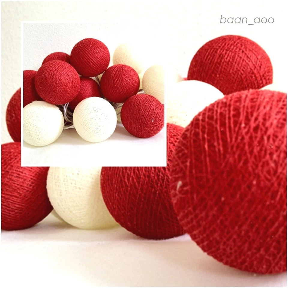 СТРУНА СВЕТА ХЛОПКОВЫЙ ШАР 20 КРАСНЫЙ БЕЛЫЙ ВЕЧЕРИНКИ, ПАТИО, ФЕЯ, ДЕКОР, СВАДЬБА, РОЖДЕСТВО - Изображение 1 из 4