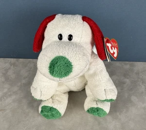 Ty Pluffies FROST Red Green White Christmas Puppy Dog Plush 2007 Tylux Heart Tag - Picture 1 of 8
