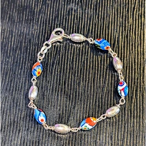 925 Italien Sterling Silber Millifiore Glas Sterling Perlen Armband - Bild 1 von 6