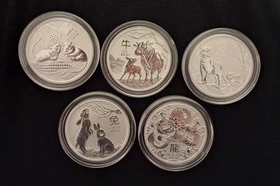 Lunar III Silbermünzen 2 Oz Maus. Ochse. Tiger. Hase. Drache. - Bild 1 von 2