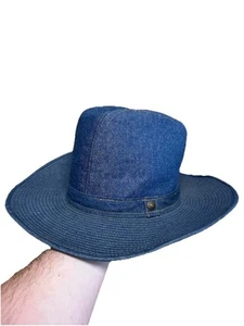 Vintage Levi Strauss Blue Denim Cowboy Hat Size 7 1/8 - 7 1/4 High Crown USA - Picture 1 of 12