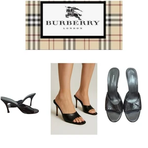 Burberry Black Snakeskin High Heel Sandals Size EU 39.5/US 9 Designer Open To - Picture 1 of 14