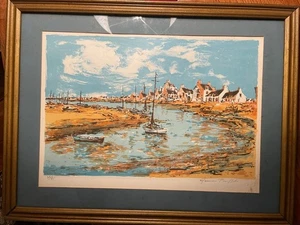 Buffet Maurice "Scena del villaggio del porto" litografia incorniciata, firmata e numerata - Ltd Ed - Foto 1 di 13