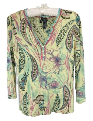 Lynn Ritchie 绿色丝绸混纺凹槽领亨利衬衫尺寸:S — 第 1/3 张图片