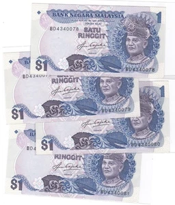 Mazuma *M5598 Malaysia Taha 5th $1 BD4340078-081 4 Running UNC - Picture 1 of 3