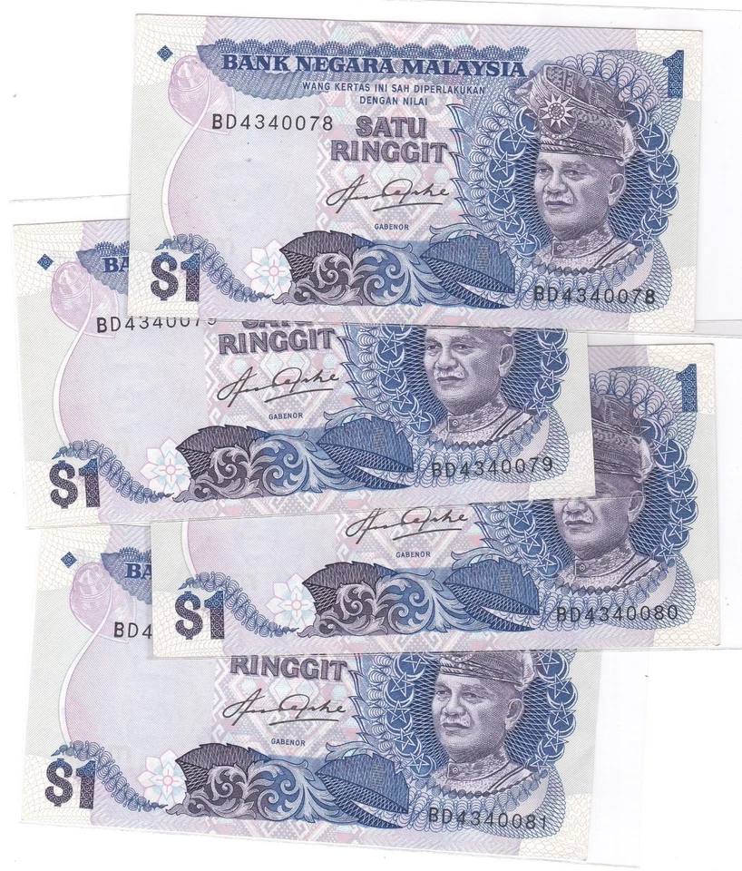 Mazuma *M5598 Malaysia Taha 5th $1 BD4340078-081 4 Running UNC - Image 1 of 3