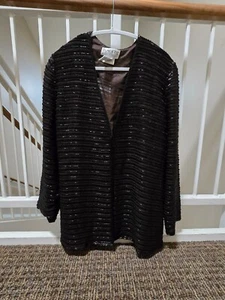 Black Tie Oleg Cassini Abendjacke schwarz Seide Perlen Damen L Large - Bild 1 von 11