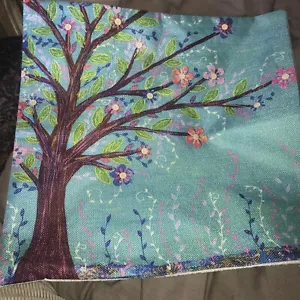 Funda de almohada - seda - árbol pintado - flores - 17"" x 17"" - arte textil original - Imagen 1 de 10