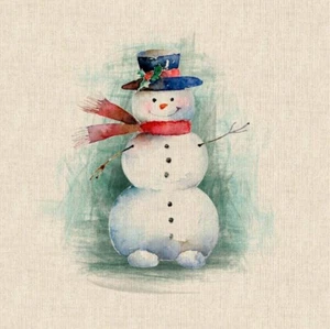 Baumwollreicher Leinenstoff Weihnachten Urlaub Winter Schneemann Frosty - Bild 1 von 3