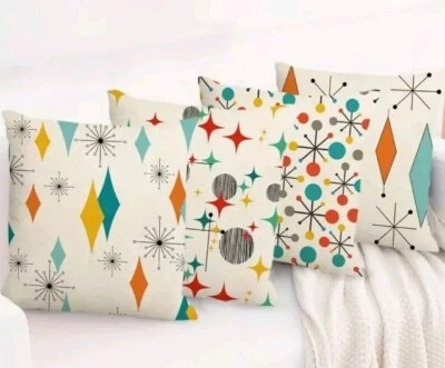 Mid-century Pillow Covers Linen Blend Set Of 4 Zipper Closure COVERS ONLY 18" - Image 1 of 4