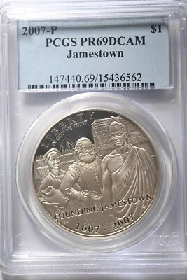 2007 P Jamestown $1 Silver 400th Anniversary coin-PCGS PR69 DCAM - Image 1 of 2