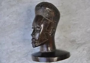 Hand Crafted Carved African Man Head Ethnic Statue Figure Sculpture Exotic Wood - Picture 1 of 7
