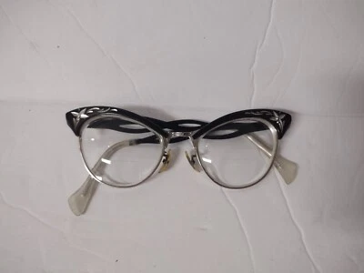 Gafas de ojo de gato retro vintage blancas y doradas años 50 60 mediados de siglo ópticas modernas Foto 1 de 4