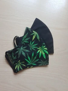Face masks washable COTTON, pocket for filter. Pack of 2 SMALL. Black/Multi. - Picture 1 of 7