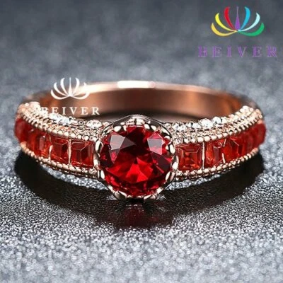 Women's 18K Rose Gold Filled 2.5 Carats Red Cubic Zirconia Ring Size 7 New - Image 1 of 4