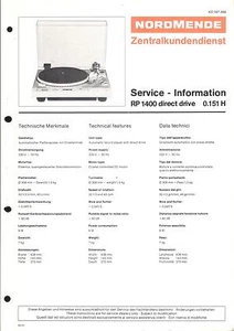 Nordmende Service Manual für RP 1400 direct drive Copy - Picture 1 of 1