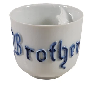 Vintage Porcelain  Mustache Cup BROTHER Raised Blue Letters - Picture 1 of 5