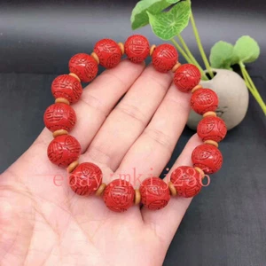 Brazalete de loto con cuentas de calabaza estampado arena roja cinabrio natural certificado 2 piezas - Imagen 1 de 18