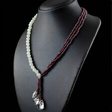 229.00 Cts Natural 20 Inches Long Garnet & Aquamarine Round Beads Necklace (RS)