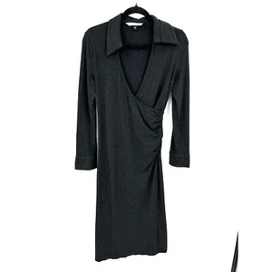 DIANE VON FURSTENBERG Dark Charcoal Gray Faux Wrap Jersey Midi Dress Size Medium - Picture 1 of 6