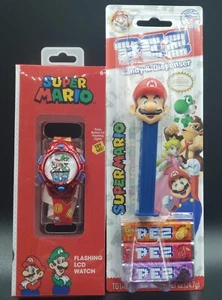 SUPER MARIO LCD Kid's Watch & SUPER MARIO Edition PEZ Candy & Dispenser - New - Picture 1 of 18
