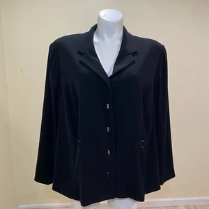 David Warren Blazer Women's Plus Size 24W Black Poly Button Front Jacket USA - Picture 1 of 9