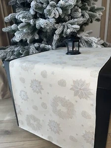 Tela de Navidad para corredor de mesa hilo de plata marfil rectangular pascua - Imagen 1 de 9