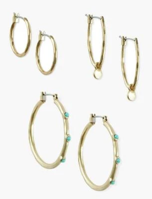 Juego de 3 elegantes aros tono dorado para mujer LUCKY BRAND con piedras turquesa nuevos con etiquetas $39 Foto 1 de 4