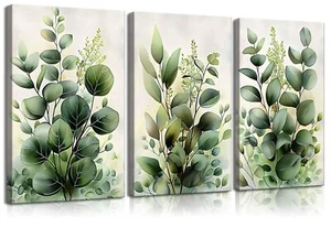 3 Pcs Green Plant Leaves Wall Art Eucalyptus Flower Canvas Wall Decor Picture... - Picture 1 of 8