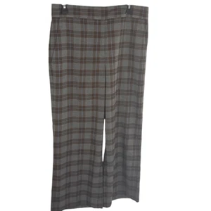NWT Ann Taylor Rayon Slim Wide Leg High Rise Ankle Brown Plaid Pants Size 10 - Picture 1 of 12