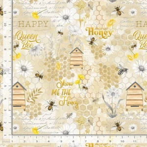 Honey Bee Collage Fabric By The Yard Bees Hive Cotton Timeless Treasures CD3263 - Picture 1 of 1