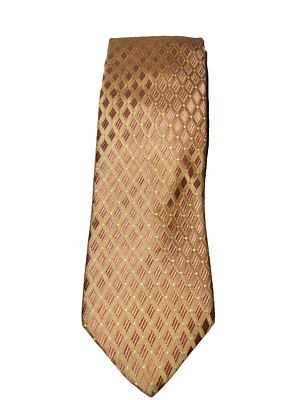Corbata de seda Ike Behar New York con estampado de diamantes y salmón dorado con textura EE. UU. Foto 1 de 4