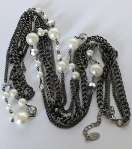 River Island dark silver & bead layered chain necklace f122