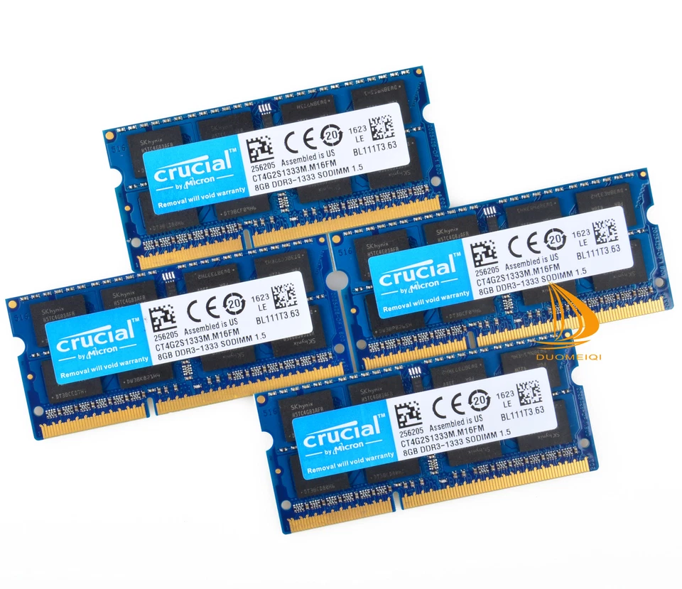 Crucial 32GB 4x 8GB 2Rx8 PC3-10600S DDR3-1333Mhz SODIMM Laptop Memory RAM 204Pin - Image 1 of 4