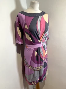 Per Una Dress Women's Size 18 VGC jersey Stretch Boat Neck Retro Geometric - Picture 1 of 11