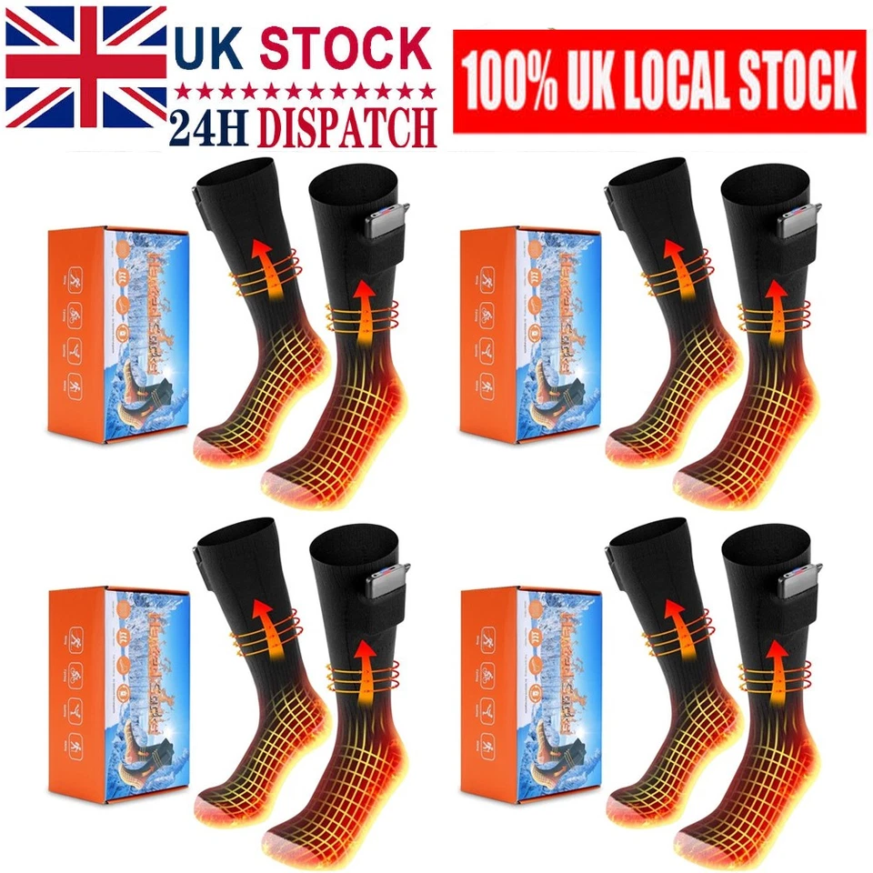 USB Electric Heated Socks Men Women Winter Thermal Boot Foot Warmer Gift Xmas UK - Image 1 of 4