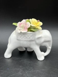 Vintage England Coalport Figur Elefant weiß rosa gelb Blumen 3 Zoll - Bild 1 von 12