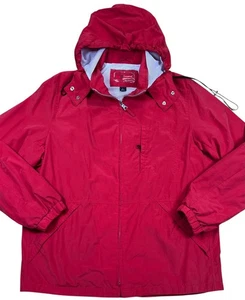 Vintage GIACCA Women’s Red Hooded Windbreaker Jacket L Mesh Lined Full Zip - Picture 1 of 3