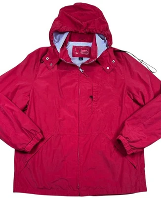 Vintage GIACCA Women’s Red Hooded Windbreaker Jacket L Mesh Lined Full Zip - Image 1 of 3