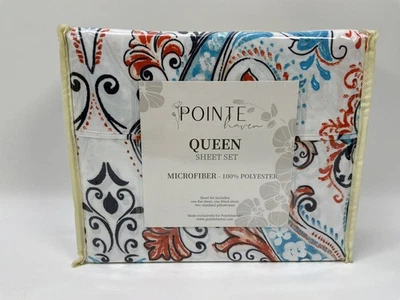 Juego de sábanas de microfibra impresas Pointehaven Queen 4 piezas Royal Paisley Foto 1 de 2