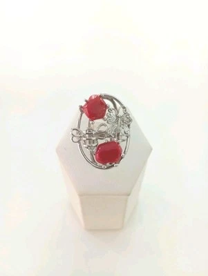 Anello Argento Corallo Ape Farfalla Regolabile - Immagine 1 di 3