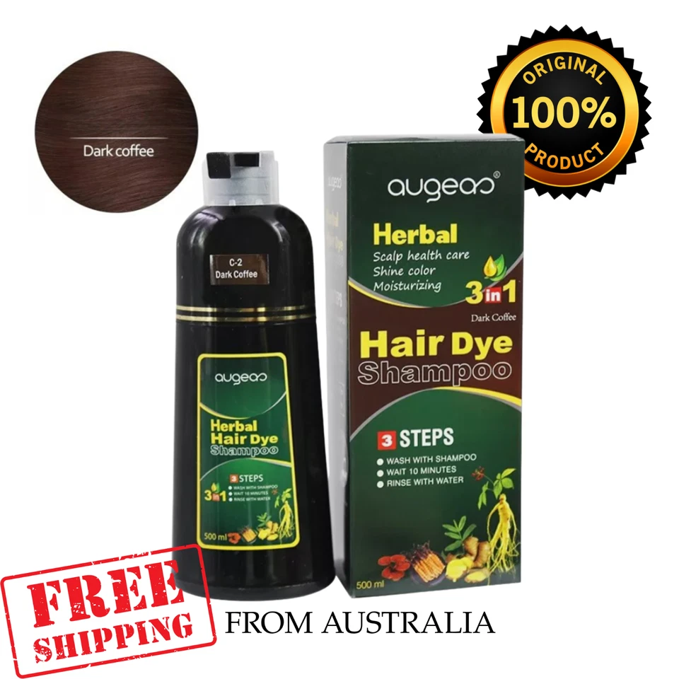 Augeas 3-in-1 Herbal Hair Dye Shampoo – Dark  Coffee– Covers Grey Hair, 500ml - image 1 of 4